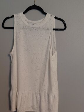 W5 White Eyelet Peplum Tank Top